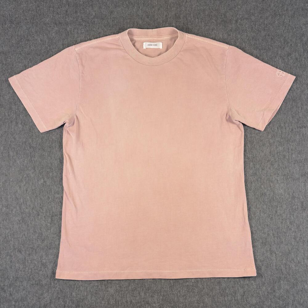 ANINE BING Shirt Womens XS Pink 100% Cotton Crewneck Short Sleeve Logo Tee